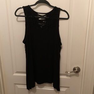 Black Sleeveless soft rib and Lace Top